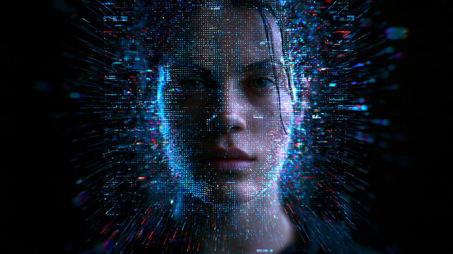 AI Face Recognition and Digital Biometric Scanning Concept