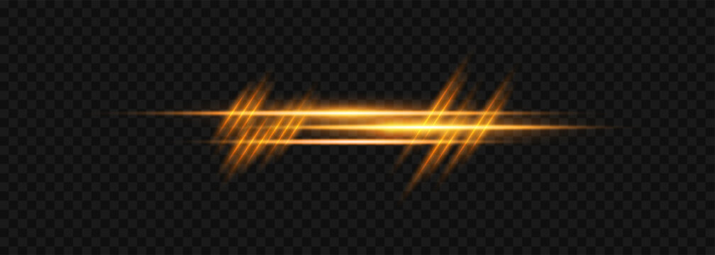 Golden glowing motion light line beam, abstract speed streak effect for design overlay, vector illustration