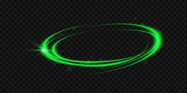 Glowing green neon laser ring effect, futuristic circular portal beam, light swirl overlay, vector illustration