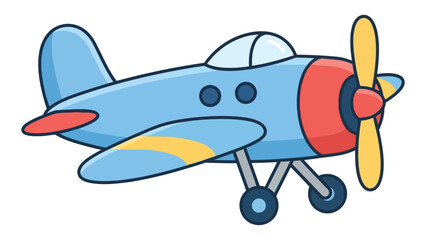 Cartoon biplane illustration features a light blue fuselage and yellow propeller © Montu
