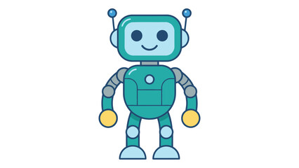 Obraz premium A teal robot illustration features a friendly face and articulated limbs