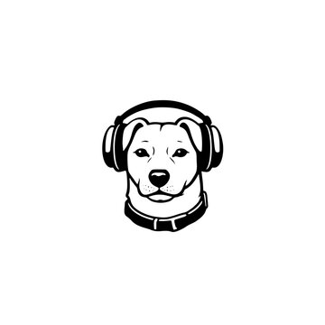Cute Dog with Headphones Vector Illustration