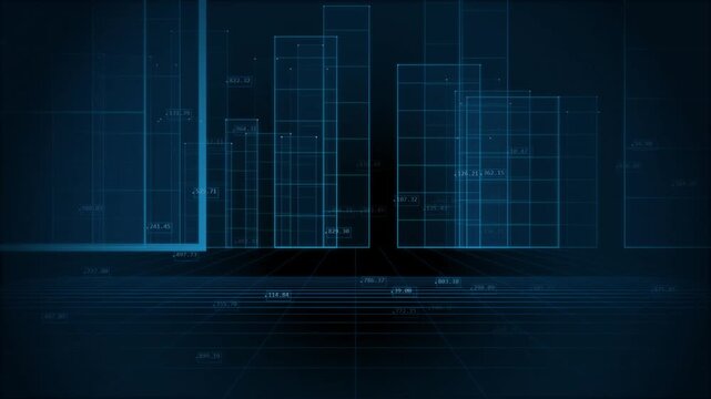 Abstract digital technology background with glowing blue data charts and hud interface elements