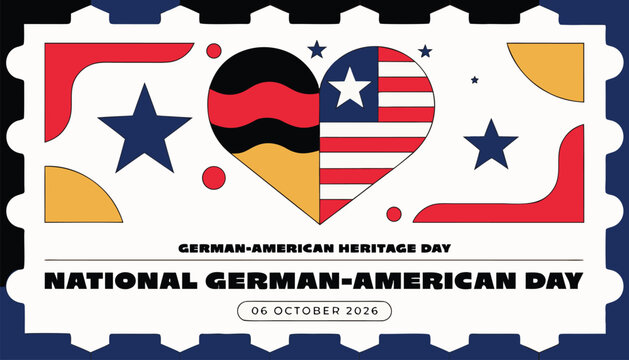 Postage stamp commemorating national German American day with heart shape flags