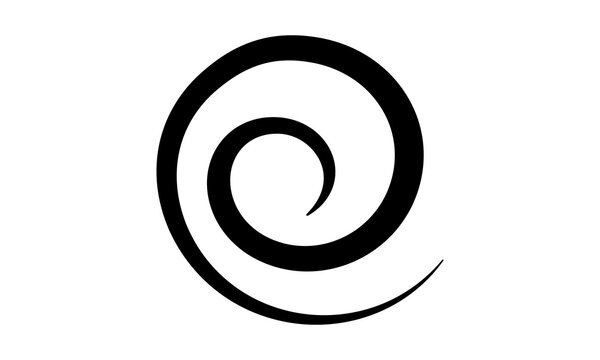Abstract black spiral symbol on white background, representing motion, energy, or a hypnotic effect, simple graphic element for design projects and visual concepts.
