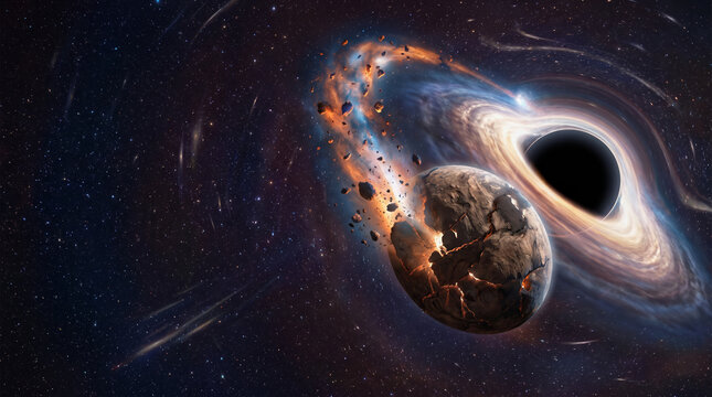 Planet Being Destroyed by a Black Hole in Deep Space