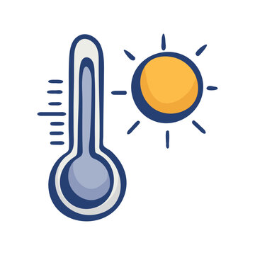 High temperature icon for weather forecast. Hand drawn doodle clipart for hot conditions, summer climate, meteorology apps and heat alerts. Vector illustration isolated on white background.