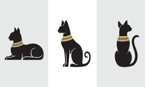 Silhouette of an Egyptian cat, multi-angle view, vector design