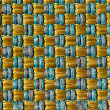 Gold and Blue Woven Fabric Texture Close Up