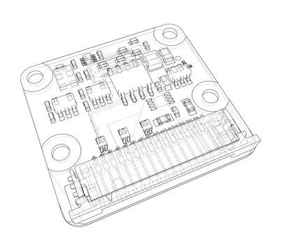circuit board wireframe illustration. Vector