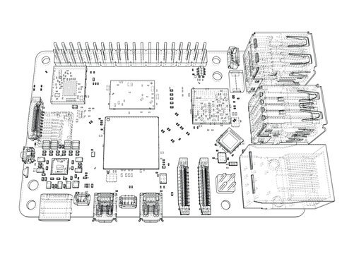 circuit board outline illustration. Vector
