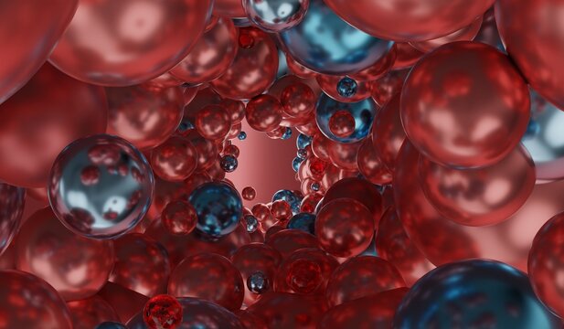 Abstract background with spheres, glass orbs, and glittering beads 3D illustration