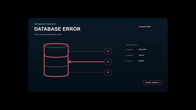 Database Error Query Failed Write Request UI Transparent Background 4K Animation
