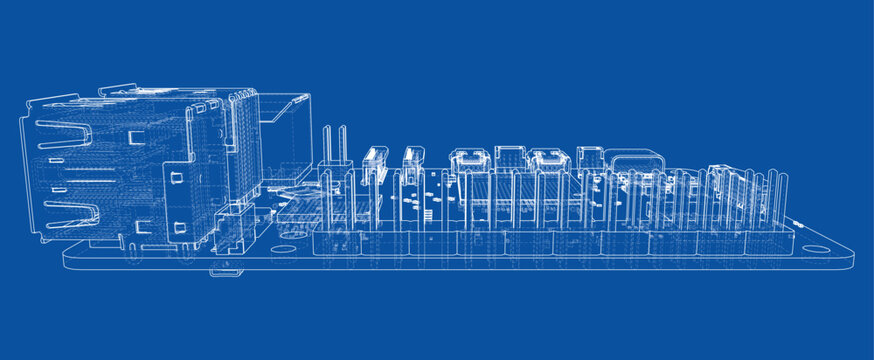 circuit board wireframe illustration. Vector