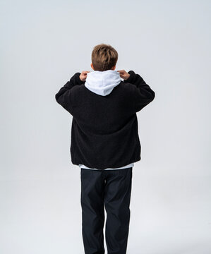 Men's Black Hooded Jacket Multi-angle Full Set Studio Shots