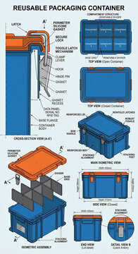 Reusable packaging container set with copy space for eco-friendly marketing materials