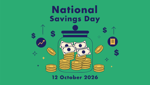 National savings day concept illustration with money jar and coins