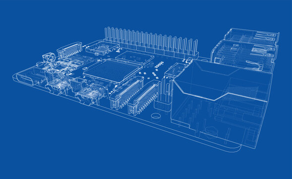 circuit board wireframe illustration. Vector