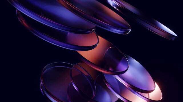 Glossy glass discs with purple bronze reflection loop background