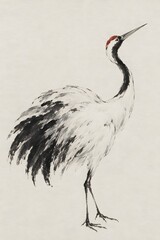 Obraz premium Upright Crane Ink Painting