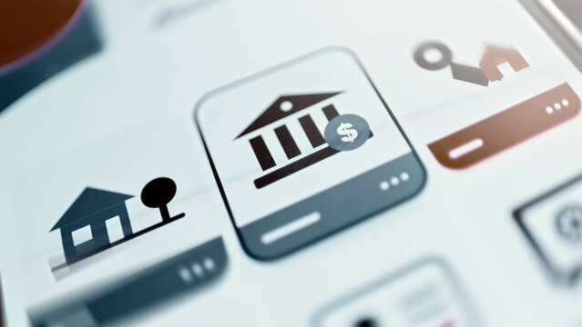 Bank building and dollar coin asset tile