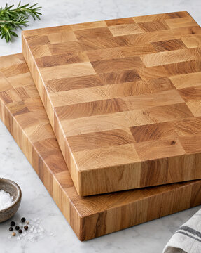 Wood butcher block texture on stacked chopping boards  