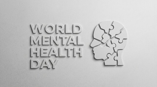 World mental health day concept with a human head silhouette and text