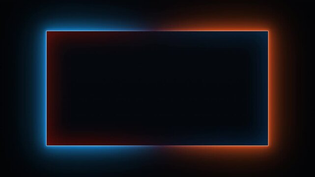 Abstract glowing neon swap panel motion graphic with blue and orange light frame on dark background for video production