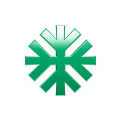 A vibrant green snowflake graphic icon stands out against a stark black background, showcasing clean metallic gradients, crisp geometric symmetry, and a striking modern design ideal for winter © Mahira