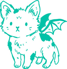 Obraz premium Cartoon illustration cute winged cat fantasy creature with bat wings hand drawn vector illustration