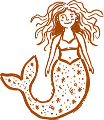 Obraz premium Mermaid with flowing hair and floral tail hand drawn vector illustration portrait