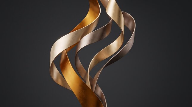 Golden abstract ribbon swirling on dark background