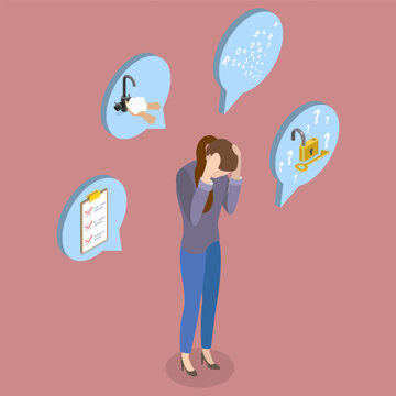 3D Isometric Flat Vector Illustration of OCD, Obsessive-Compulsive Disorder, Mental Illness Characterized By Obsessive Thoughts And Compulsive Behaviors