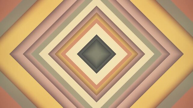 Abstract retro geometric motion background with an elegant pattern of layered cutout diamond shapes in warm vintage color tones. Full HD and looping animation