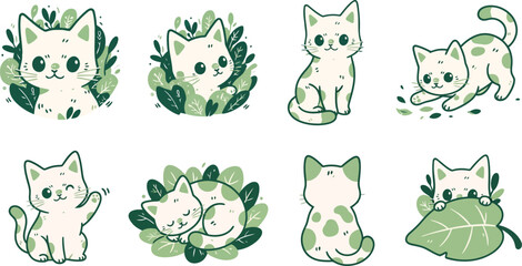 Obraz premium Cute Cat Character Pose Sheet Set Cute Animal Character Vector Illustration