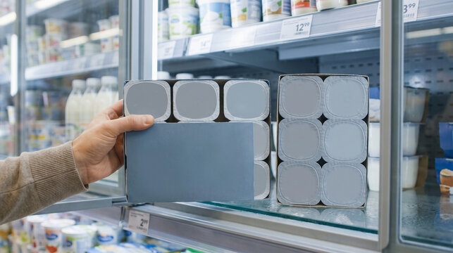 Shrinkflation Dairy Multipack Check on Chilled Grocery Shelf