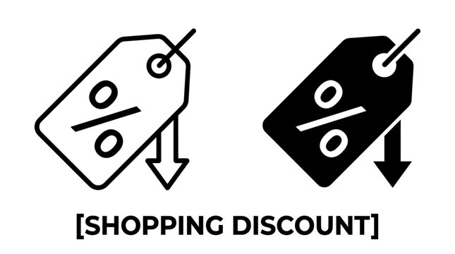 Shopping discount tag icons with percentage symbol and downward arrow discount shopping commerce marketing business promotion interface collection reduction decrease merchandise consumer