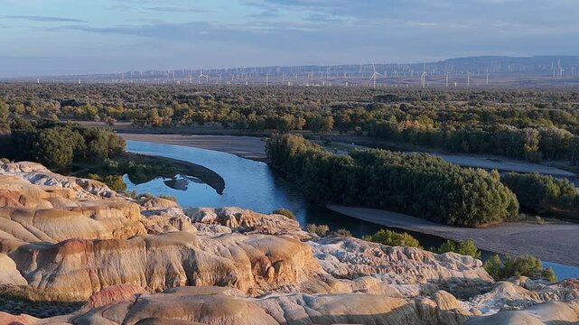 Five-Colored Beach (Wucaitan) in Burqin, Northern Xinjiang, China&mdash;a scenic spot for sunset viewing and enjoying the natural birch forest.