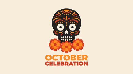 Fototapeta premium Sugar skull with marigold flowers for día de los muertos celebration