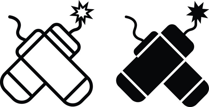 Dynamite sticks with burning wicks in line icon and solid style design