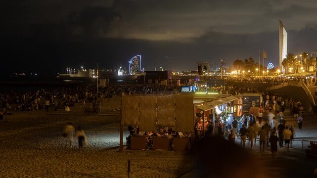 Amazing fireworks display over the coast of barcelona