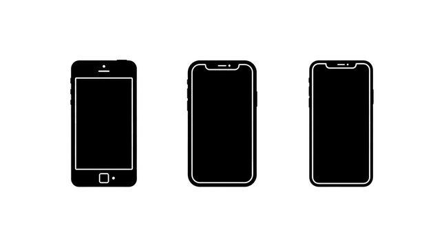 Black Mobile Phone Isolated on White Background with Blank Screen, Modern Smartphone for Communication, Technology, Business, Internet and Digital Device Concepts