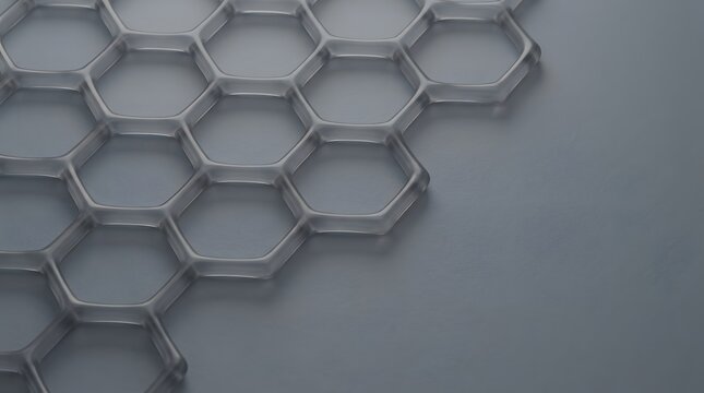 Translucent geometric honeycomb structure featuring grey frosted glass cells with soft lighting and smooth matte textures