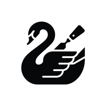 Swan woodworking logo with chisel tool for carpentry and furniture craftsmanship.