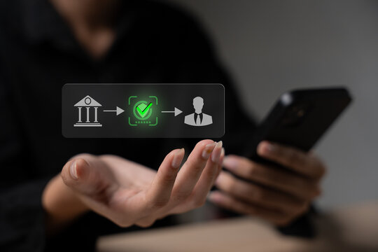 Secure financial transaction concept with digital payment protection interface, representing banking security, payment authorization, online finance concept. Virtual bank interface on smartphone.
