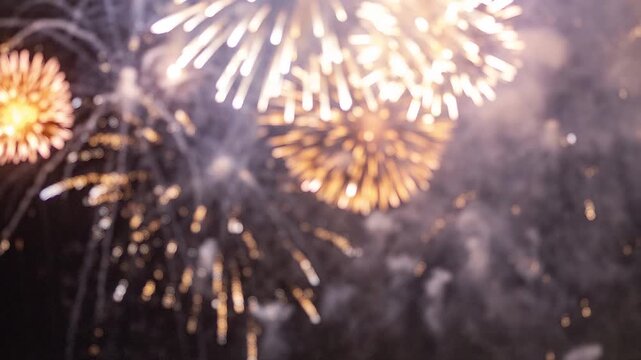 Amazing fireworks display over the coast of barcelona