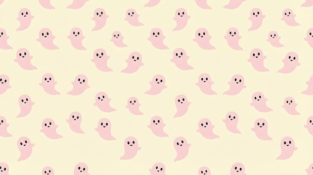 Cute pastel pink ghost seamless pattern, spooky Halloween ghosts background texture, cute kawaii ghost wallpaper design