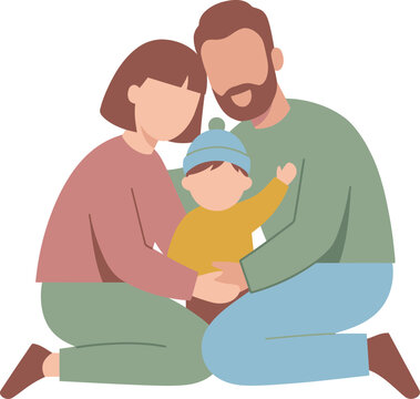 Flat Family Portrait of Father Mother and Toddler Sitting Together Vector Illustration   