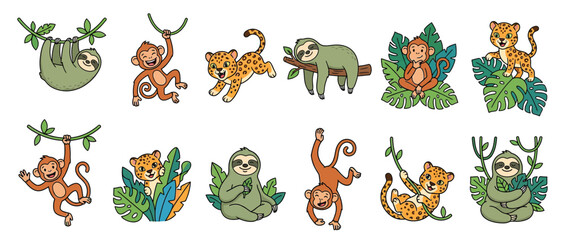 Obraz premium Cute Jungle Animals Collection on Transparent Background