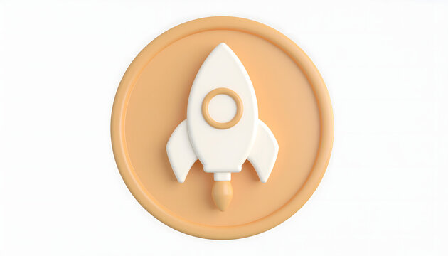 Rocket ship startup icon isolated on white background render